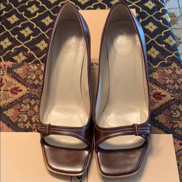 Coach Shoes - COACH Peep Toe Shoes Heels Pumps Brown